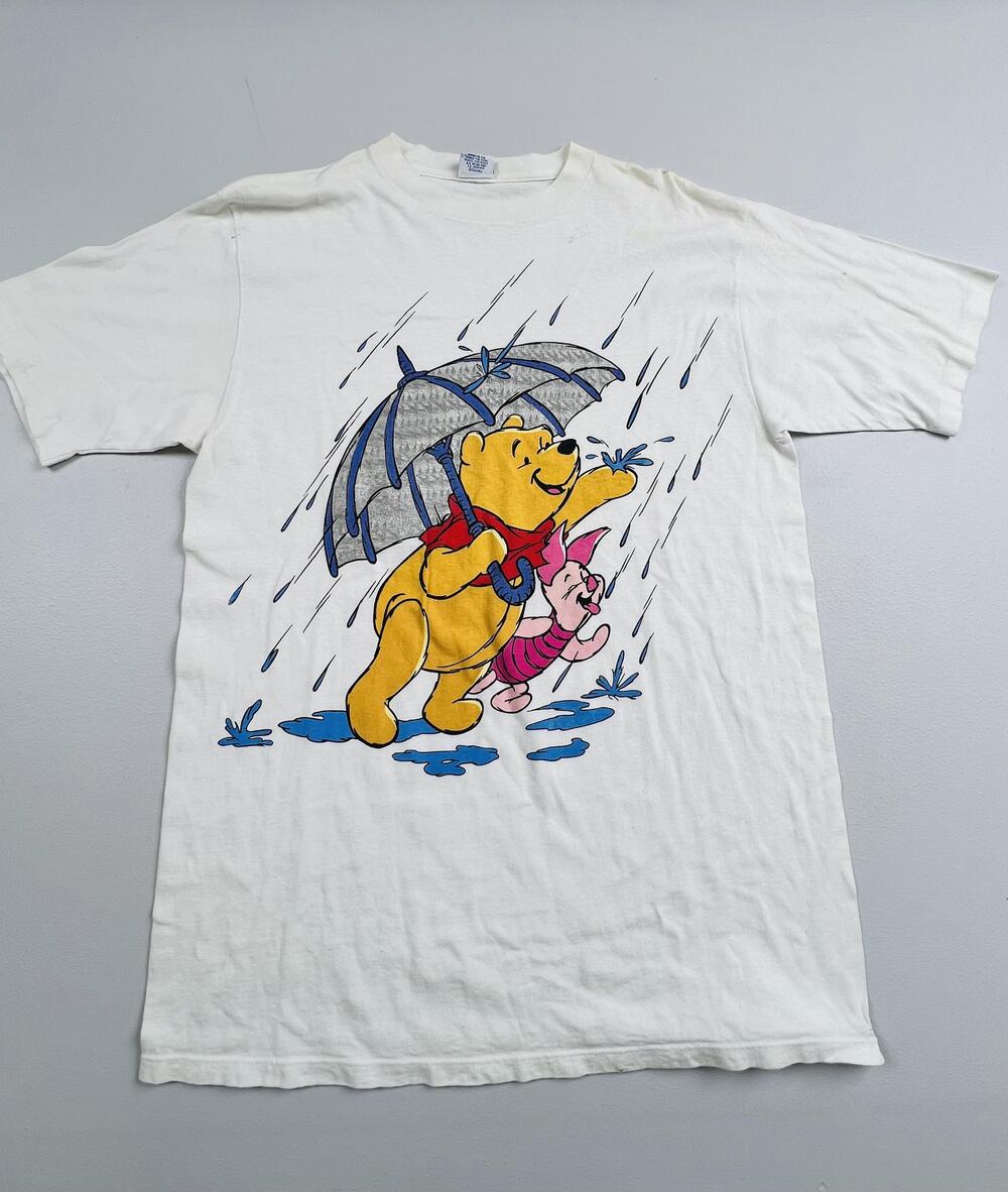 Vintage Pooh Shirt Mens White Winnie The Pooh Piglet Rain Graphic Tee Read